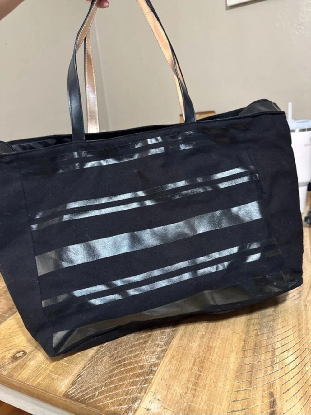 Victoria's Secret Black Tote with Glossy Stripe Detail